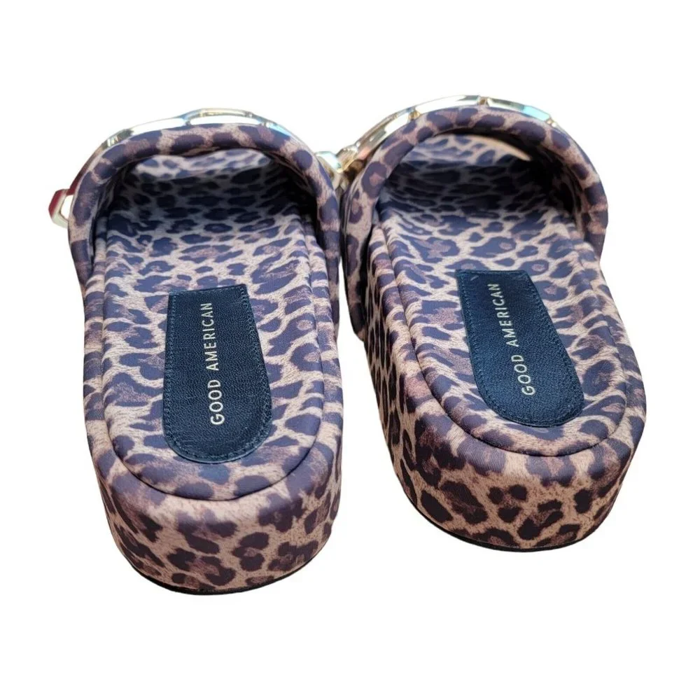 Good American Leopard Chain Platform Slide Sandal Size 7 nwob
